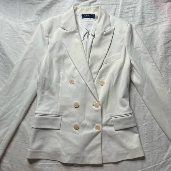 Polo Ralph Lauren White Double Breasted Blazer Sz 8 Women's Office Professional - Picture 2 of 10